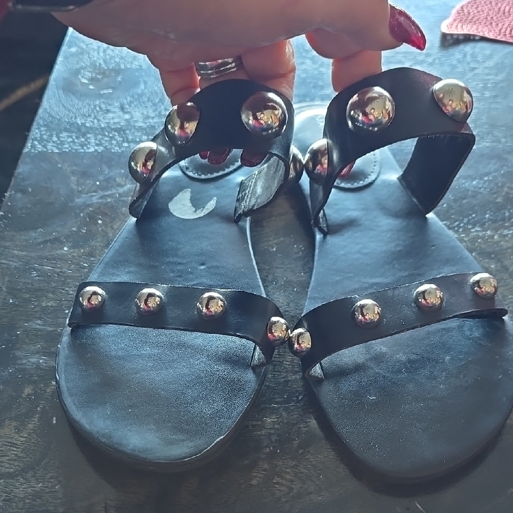 Marc Fisher Black Silver Studded Sandals